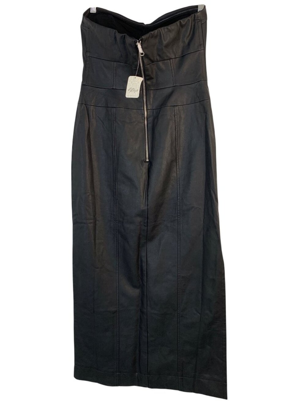 Free People Black Faux Leather Bustier Maxi Dress Size 4 NWT Side Slit - Picture 5 of 9